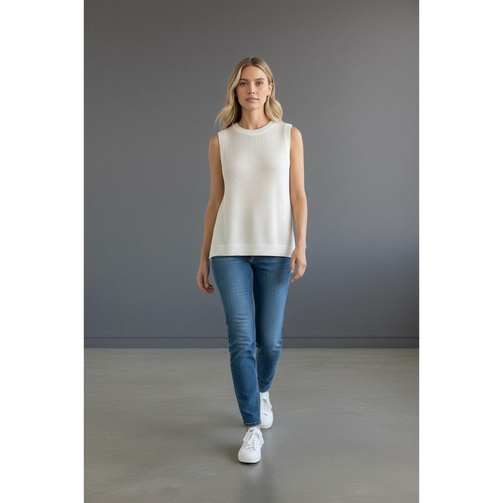 J. MCLAUGHLIN Lena Knit Organic Cotton Tank Size Small Ivory Open Knit Coastal